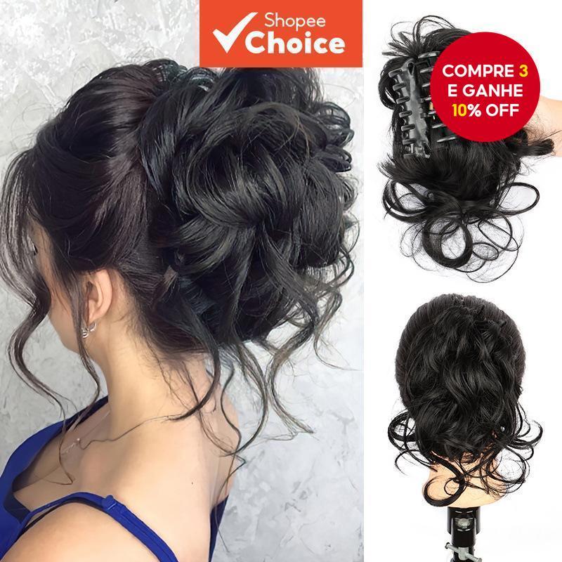 Extensão De Cabelo De Coque Encaracolado Sintético Para Mulheres – Faixa Elástica Curta Com Prendedor De Garra , Preto/M em Oferta na Shopee