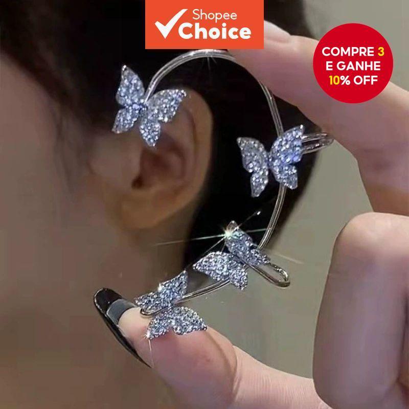 1Pc Diamante Borboleta Orelha Manguito Para Mulheres Sem Piercing Luxuoso Completo Strass Elegante Clipe Em Jóias