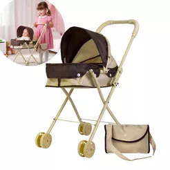 Carrinho de Boneca Infantil Resistente Com Bolsa Bege Ideal Para Passeios e Brincadeiras Seguras com Bonecas