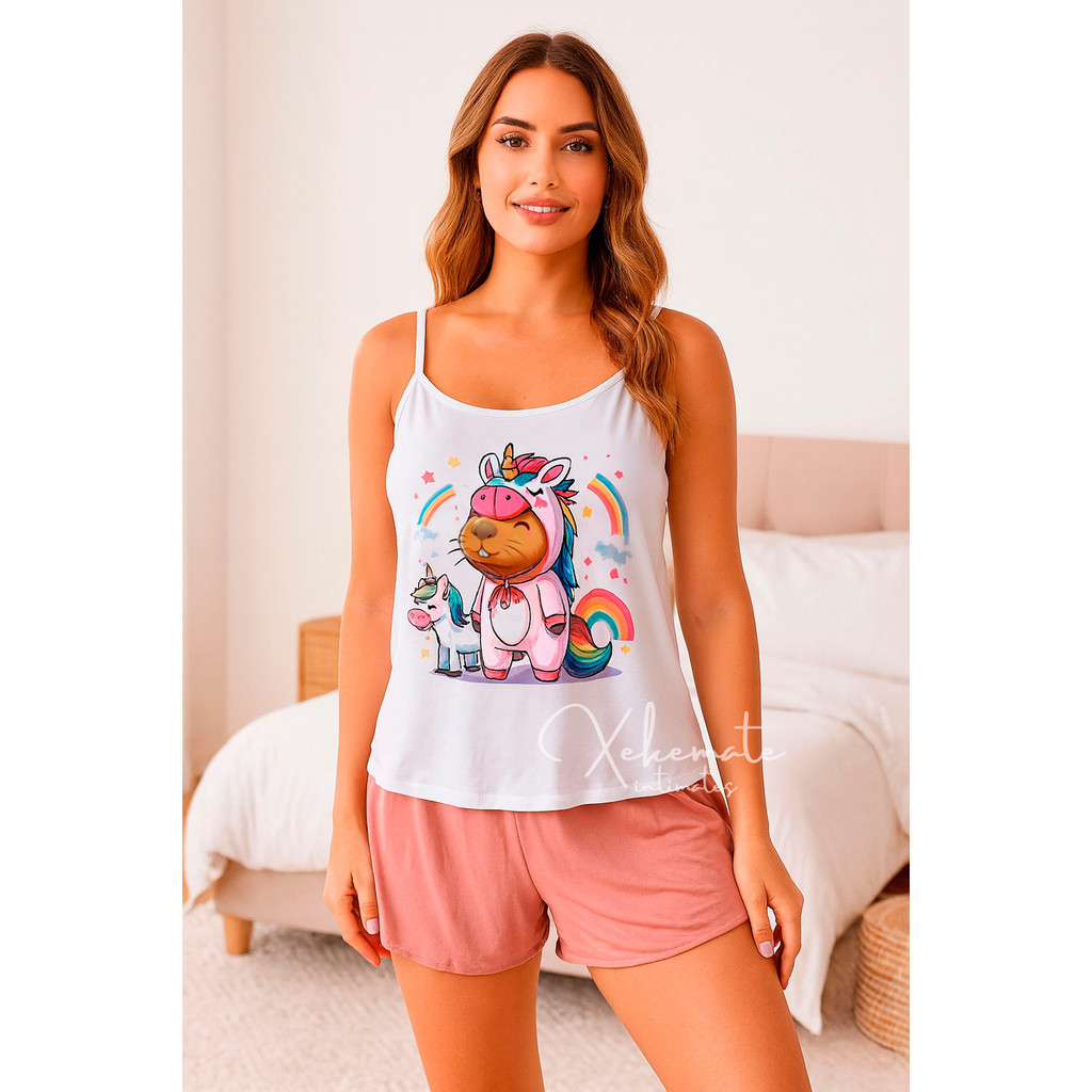 Kit 3 Pijamas Regata e Short em Suede Estampados Confortavel Verão em Oferta na Shopee