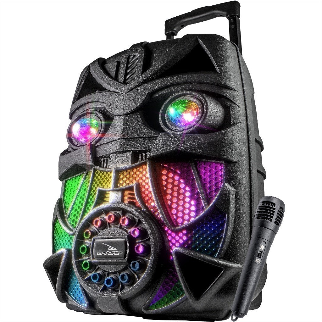 Caixa De Som Bluetooth Amplificada Portátil Led Rgb Aux P2 Microfone P10 Sd USB Rodinhas