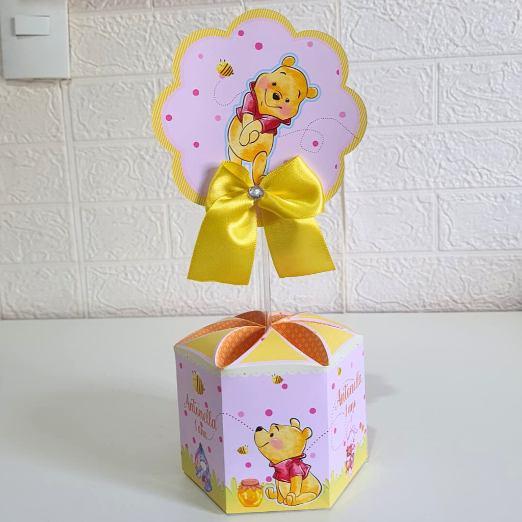 Enfeite de mesa URSINHO POOH ROSA MENINA - Centro de mesa personalizado ANIVERSARIO LEMBRANCINHA