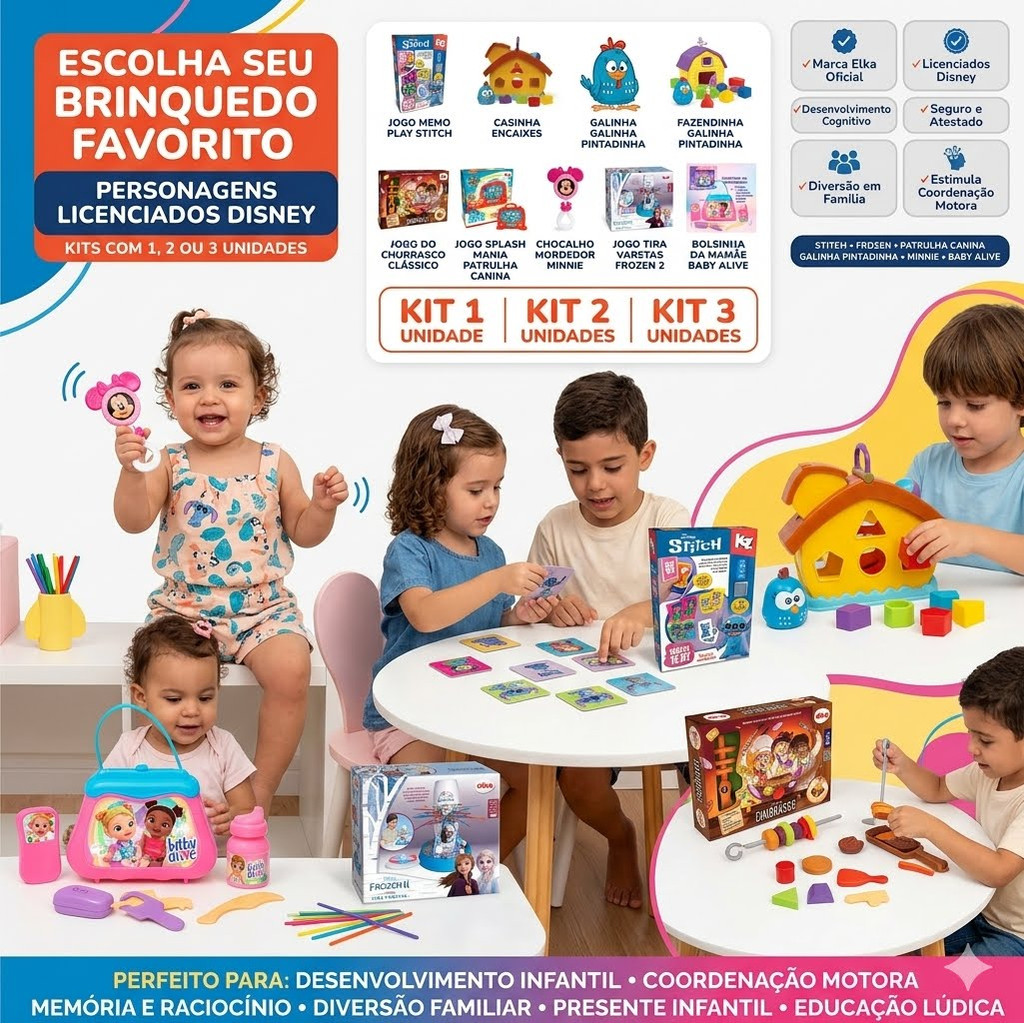 Brinquedos Elka Infantis Jogos Memória Chocalhos Baby Alive 1un-3un Educativos Didáticos