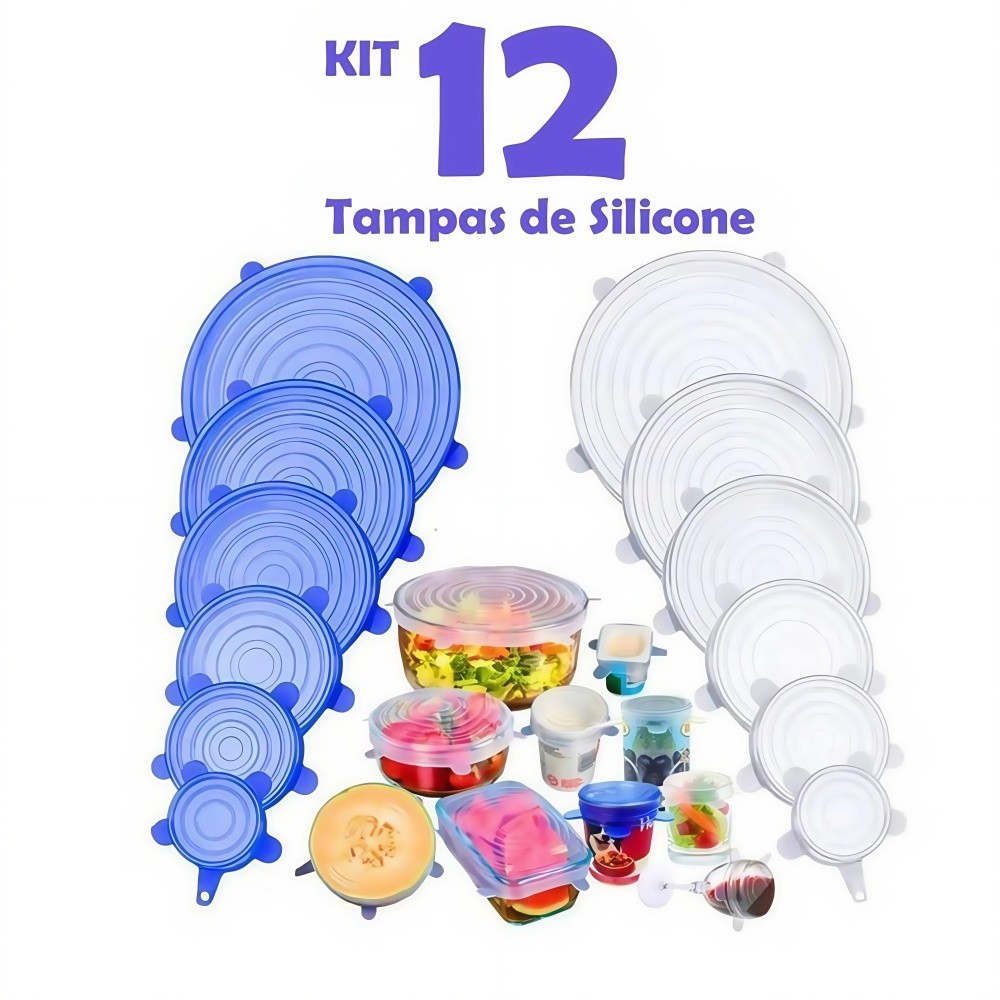 Tampas Elásticas de Silicone Universal, Reutilizáveis Vedantes para Panelas e Alimentos na Geladeira