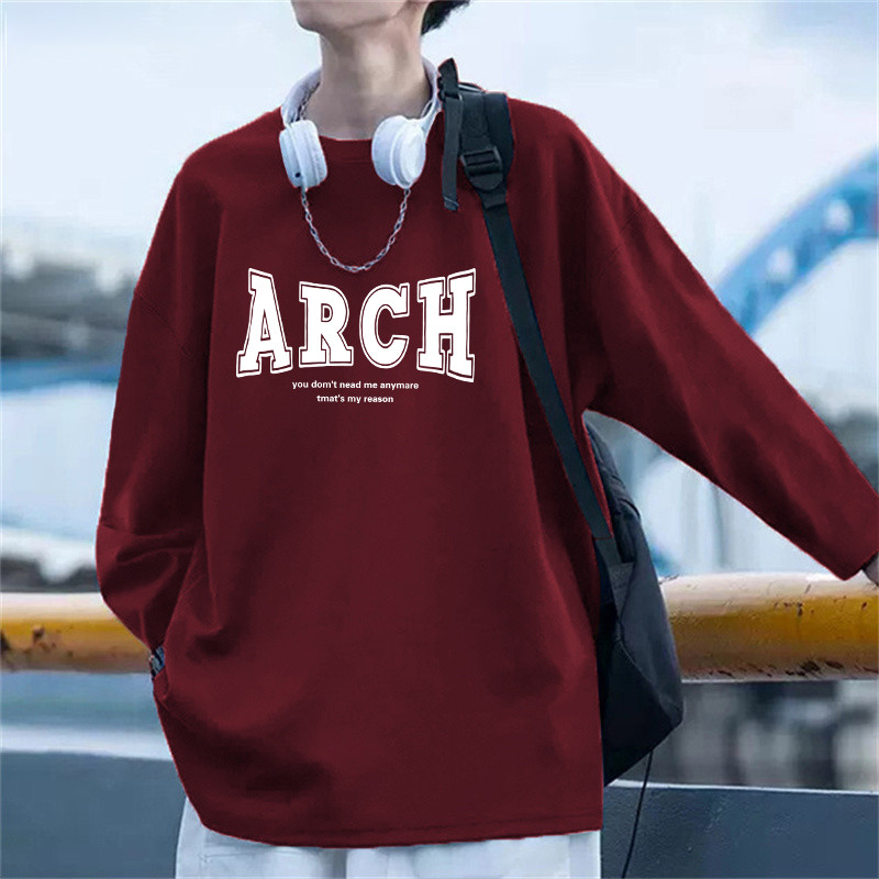 Camiseta masculina de manga comprida de algodão puro primavera outono 2026 novo estilo americano Street Wear camisa de f