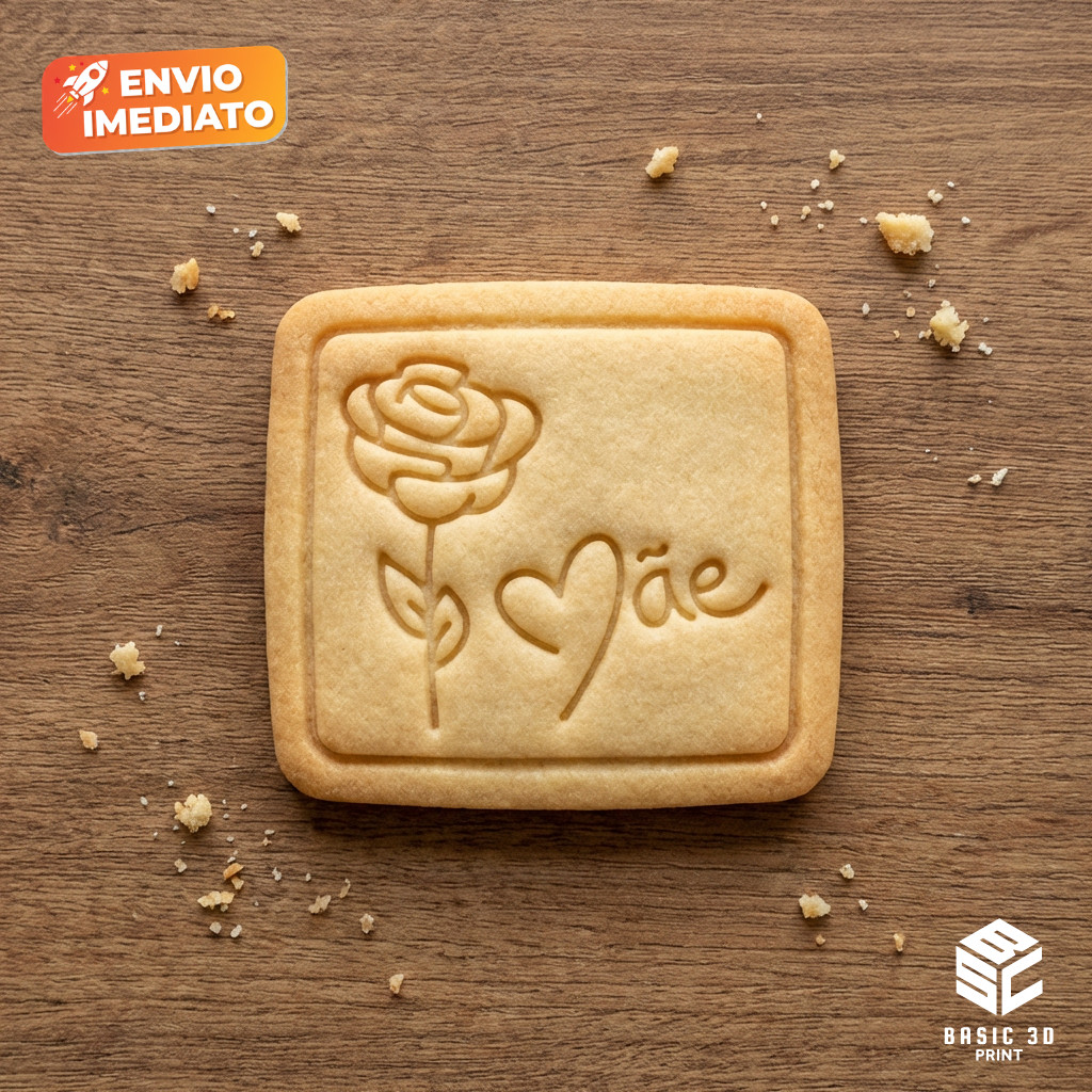 Cortador e marcador Mãe com Rosa 6cm Molde Biscoito Amanteigado Confeiteira Artesanal