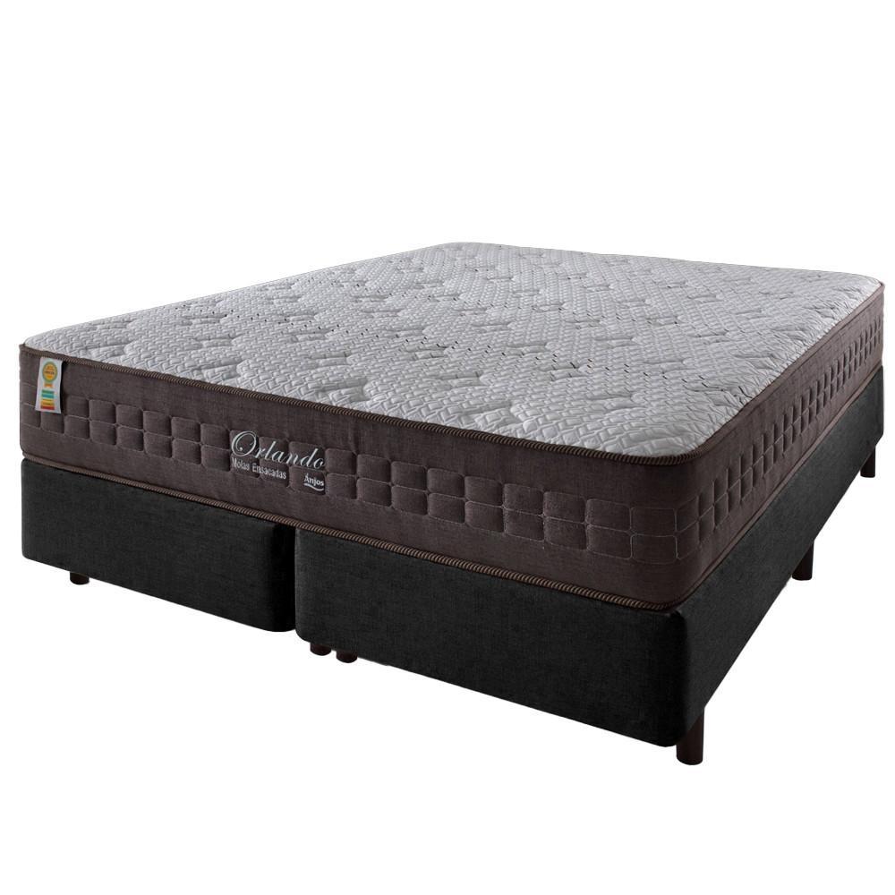 Cama Box Queen Bipartido Preto + Colchão Molas Ensacadas Zidi Orlando 158x198x67cm