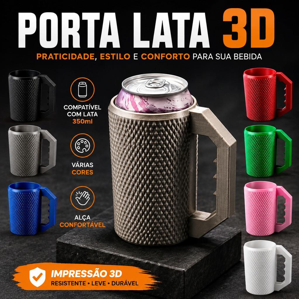Caneca Porta Lata 3D Com Alça Suporte Para Latinha Bebida Churrasco Bar Presente Criativo