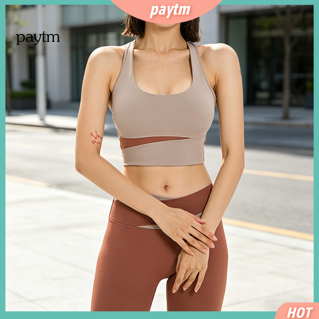 Fitness Sports Suit Women’s 2-piece Workout Set – U Neck Crop Top High Waist Color-block Shorts Athletic Gym Yoga Pi