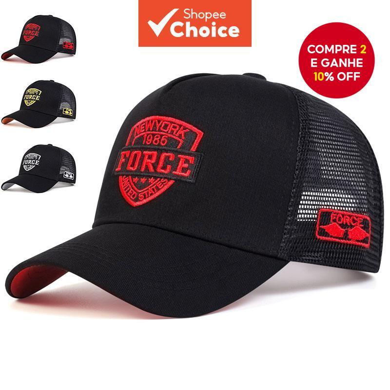 Boné De Beisebol Bordado Unissex FORCE – Malha Ajustável E Respirável Para Viagens Ao Ar Livre , Protetor Solar em Oferta na Shopee