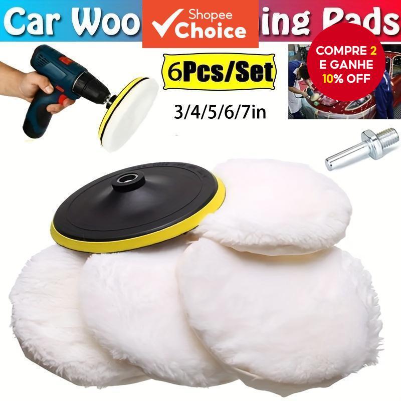 Kit Profissional De Polimento De Carro-Almofadas Industriais De 6 Peças , Esponjas De Cera E Rodas De Lã Para Cuidados D em Oferta na Shopee