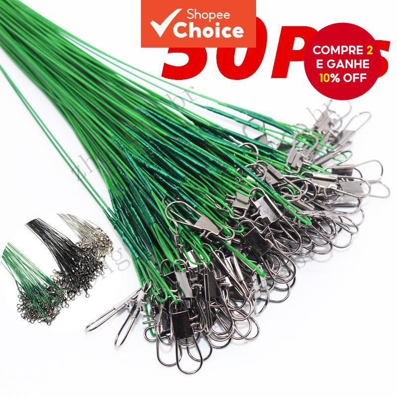 Líder De Linha De Pesca De Aço 50 Pces Com Equipamento Acessório Giratório , Pode Ser Usado Em Água Salgada E Doce