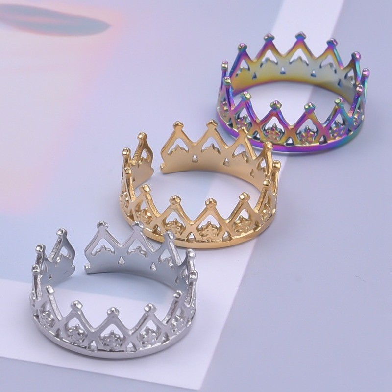 Retro Anel De Coroa De Aço Inoxidável Para Mulheres Homens Irregular Ajustável Aberto Minimalista Punk Moda Jóias Acessó