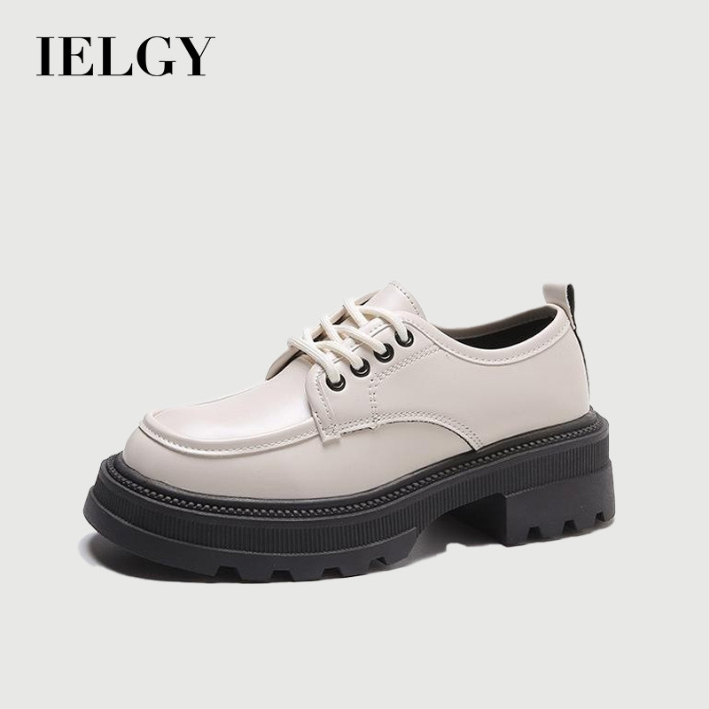 IELGY Preto Bico Redondo Com Cadarço Estilo Britânico Sapatos Pequenos De Couro Femininos