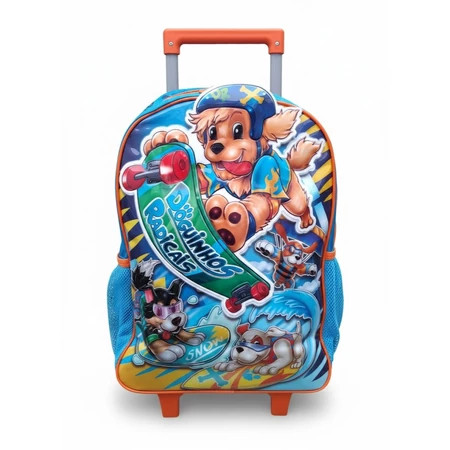 Mochila de Rodinhas Doguinhos Radicais  | 3D | Infantil | Azul e Laranja – Clio Style em Oferta na Shopee