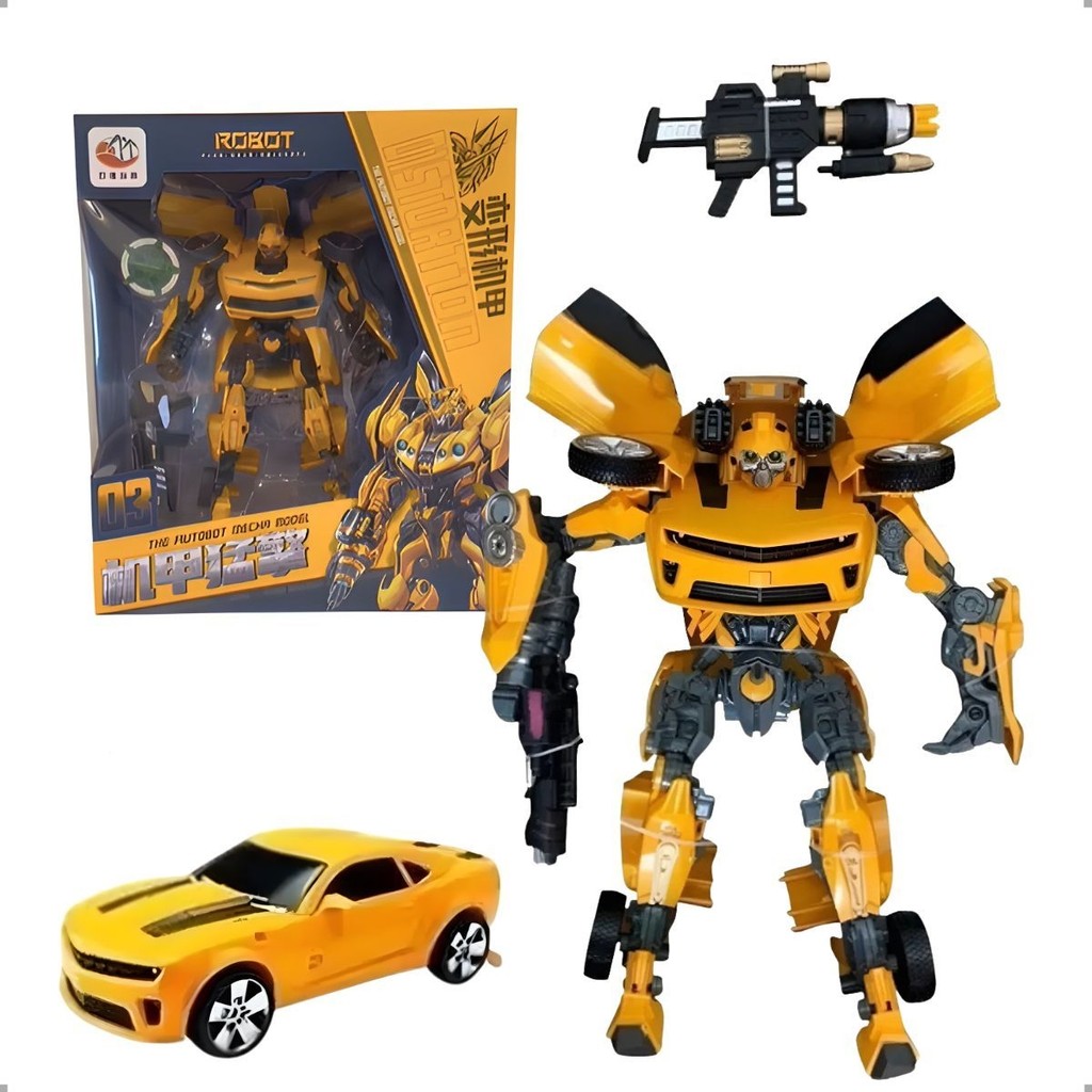 Brinquedo Robô Transforma General Bee Carro Amarelo 2 em 1 C