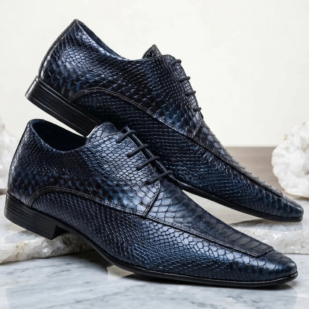 Sapato Social Masculino Maier Couro Boi Escamado Azul