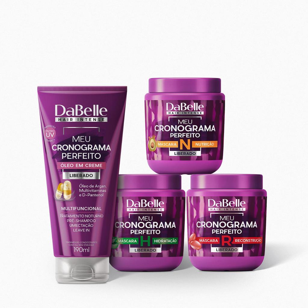 Kit 3 Máscaras Meu Cronograma Perfeito + Óleo em Creme  Dabelle Hair - 4 Produtos