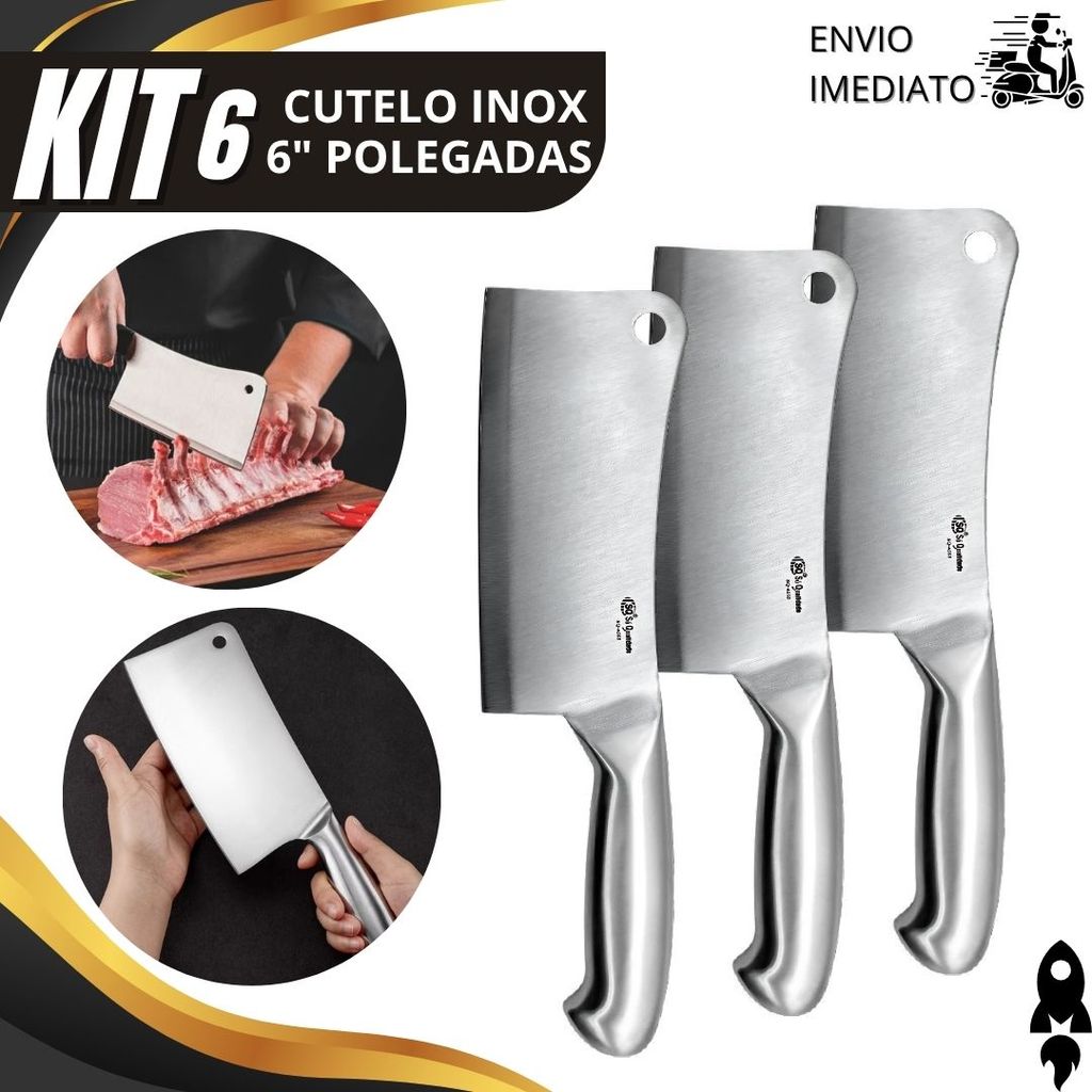 Cutelo Inteiriço 6 Polegadas 6/3/2 Unidades 27cm Para Cozinha Churrasco Uso Profissional