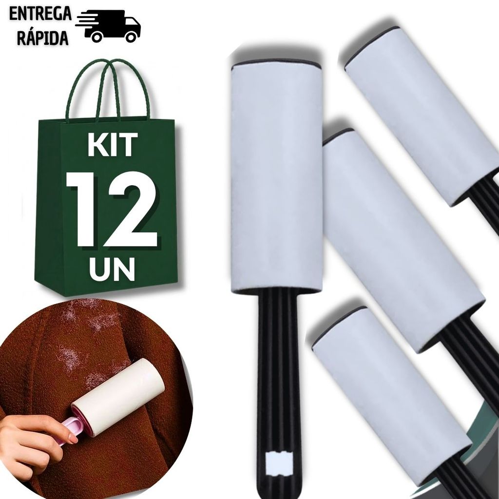 Kit 12 Rolos Tira Pelos Adesivos Limpa Plumas Fiapos Roupas Estofados Multiuso Praticidades Utilidades Frio Inverno