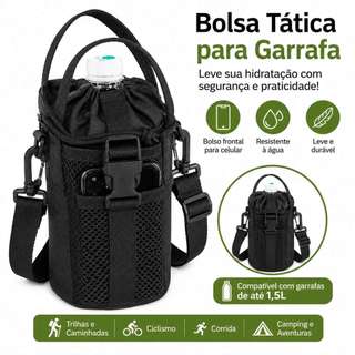 Bolsa Tática Porta Garrafa 1.5L Nylon Multifuncional Suporte Garrafa Água Camping Trilhas MOLLE Cabe Celular CYC90813#