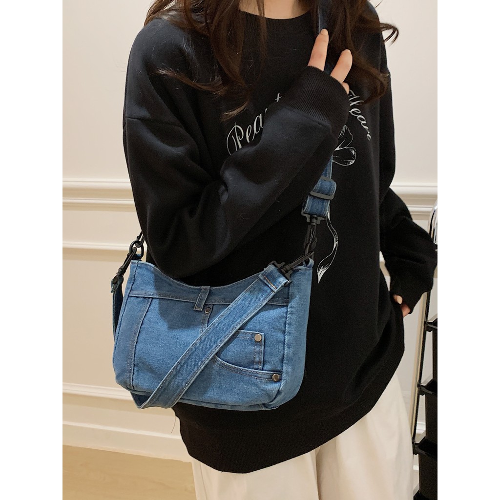 Bolsa jeans feminina de grande capacidade, bolsa mensageiro de um ombro, sacola Casual 2025, novo estilo, bolsa japonesa
