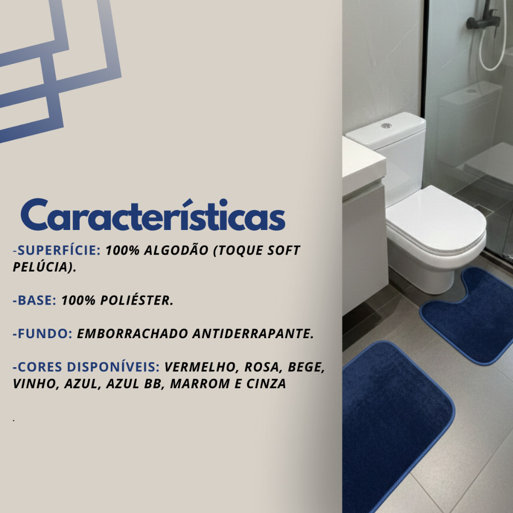Detalhes do Tapete para Banheiro Antiderrapante Super Soft Escolha 1 2 ou 3 Peças Algodão e Pelúcia atacado