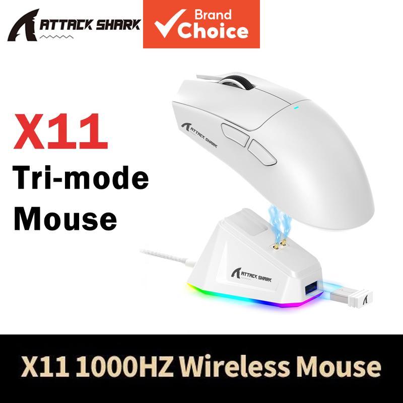 Mouse Gamer Attack Shark X11 Sem Fio, sensor PAW3311, 22000DPI, dock de carregamento magnético RGB