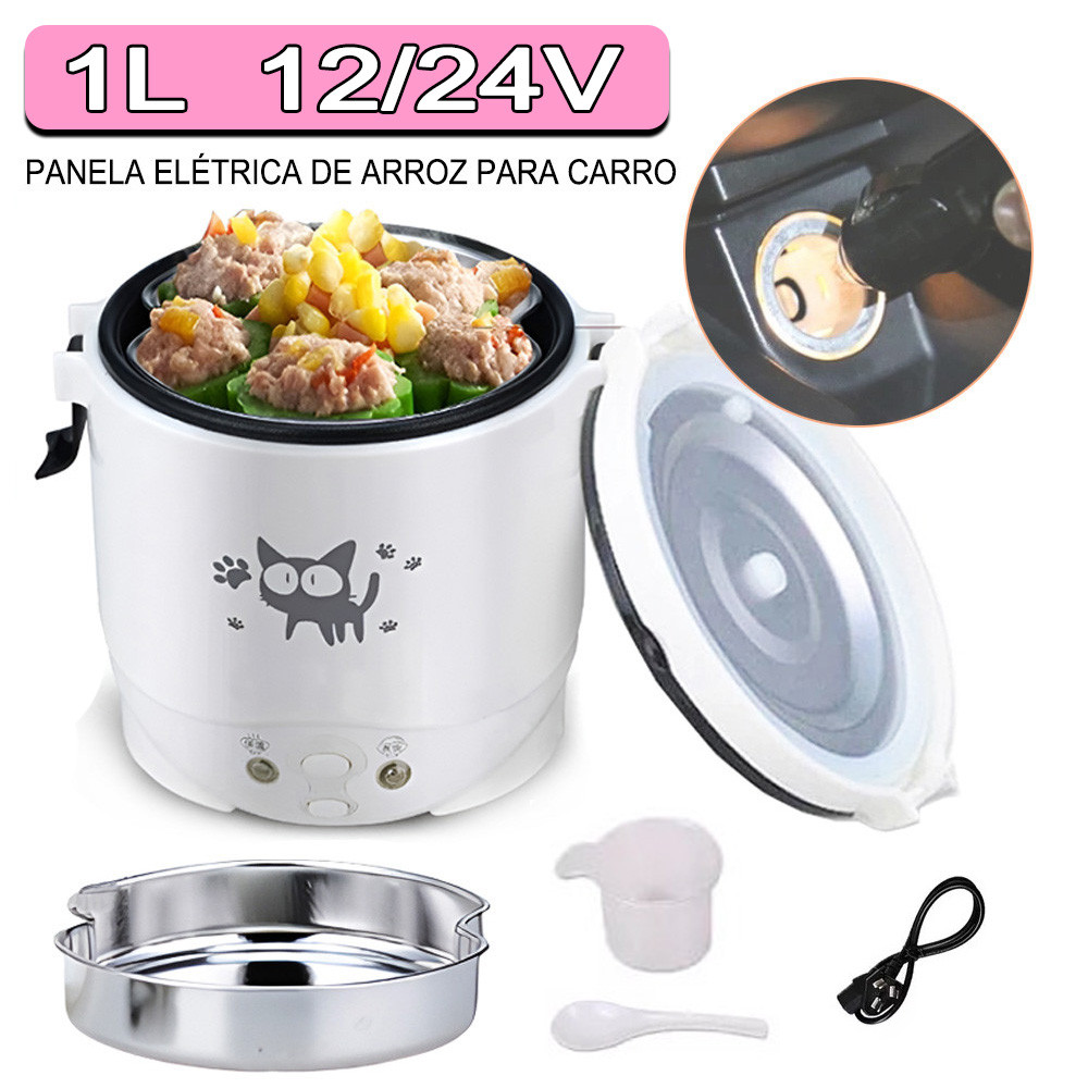 Panela Elétrica De Arroz Multifuncional 12V/24V 1L Para Carro/Caminhõe