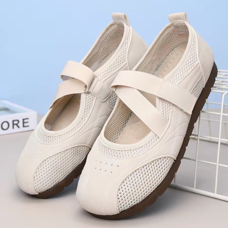 2026 verão novo estilo sapatos de malha feminino Velcro Mary Jane sapatos femininos planos All-Match sapatos casuais con