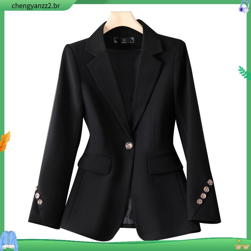 Blazer Formal Feminino Preto Marrom Jaqueta de Manga Longa com Botão Único Casaco de Trabalho Feminino para Outono Inver