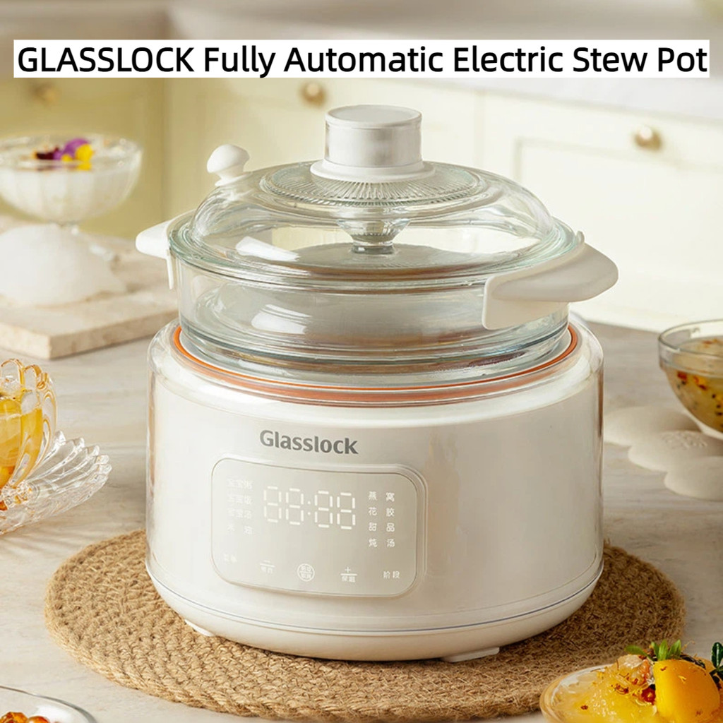 GLASSLOCK Panela de guisado elétrica automática Ninho de pássaro Panela de guisado Sopa de vidro Micro panela de pressão