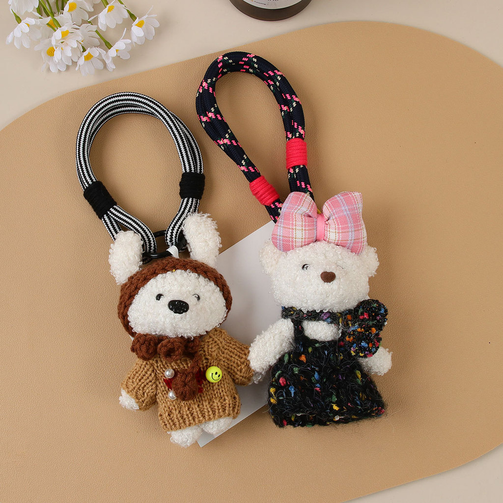 Bonito branco pelúcia urso de pelúcia saco pingente boneca dos desenhos animados Interior espelho retrovisor charme
