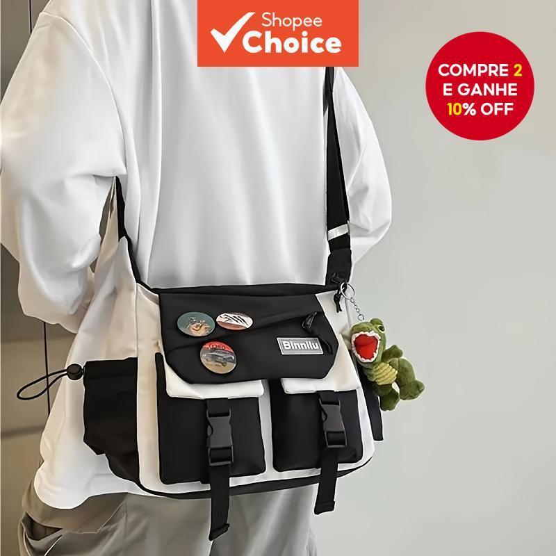 Bolsa de Mensageiro Estilo Japonês Grande Capacidade Saco Casual Lona para Homens e Estudantes