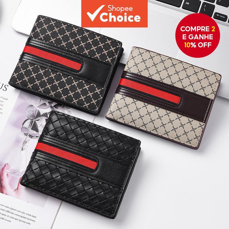 Carteira De Couro Masculina – Design Ultrafino Tecido À Mão Com Compartimentos Para Vários Cartões E Bolso Moedas | Esti