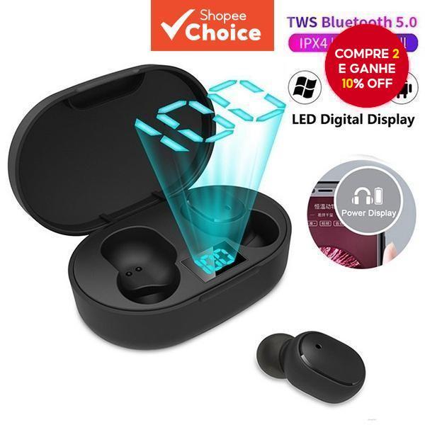 Imagem E6S Fones De Ouvido TWS Sem Fio Bluetooth 5.0 Display LED 9D Stero Fone Redução Ruído