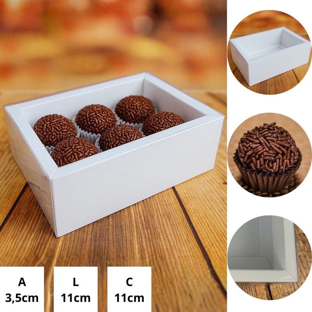 10 CAIXA 6 DOCES BRANCA  MOLDURA RETANGULAR 11,5X8X4 (YIN) P0347