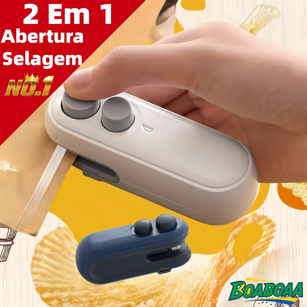 Mini Máquina Seladora Portátil 2 Em 1 Saco Plástico Embalagen Carregamento Usb Elétrica