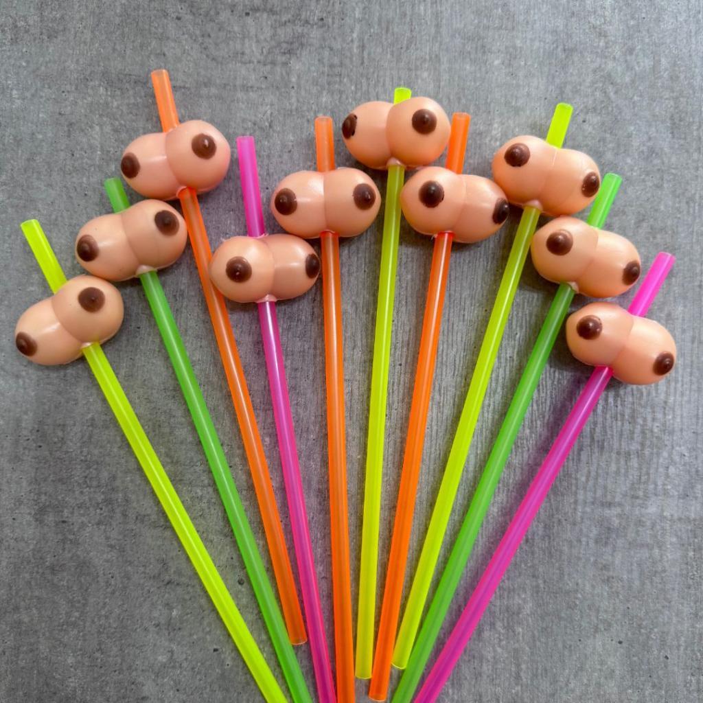 Canudo Colorido Peitinho - Pacote com 10 unidades