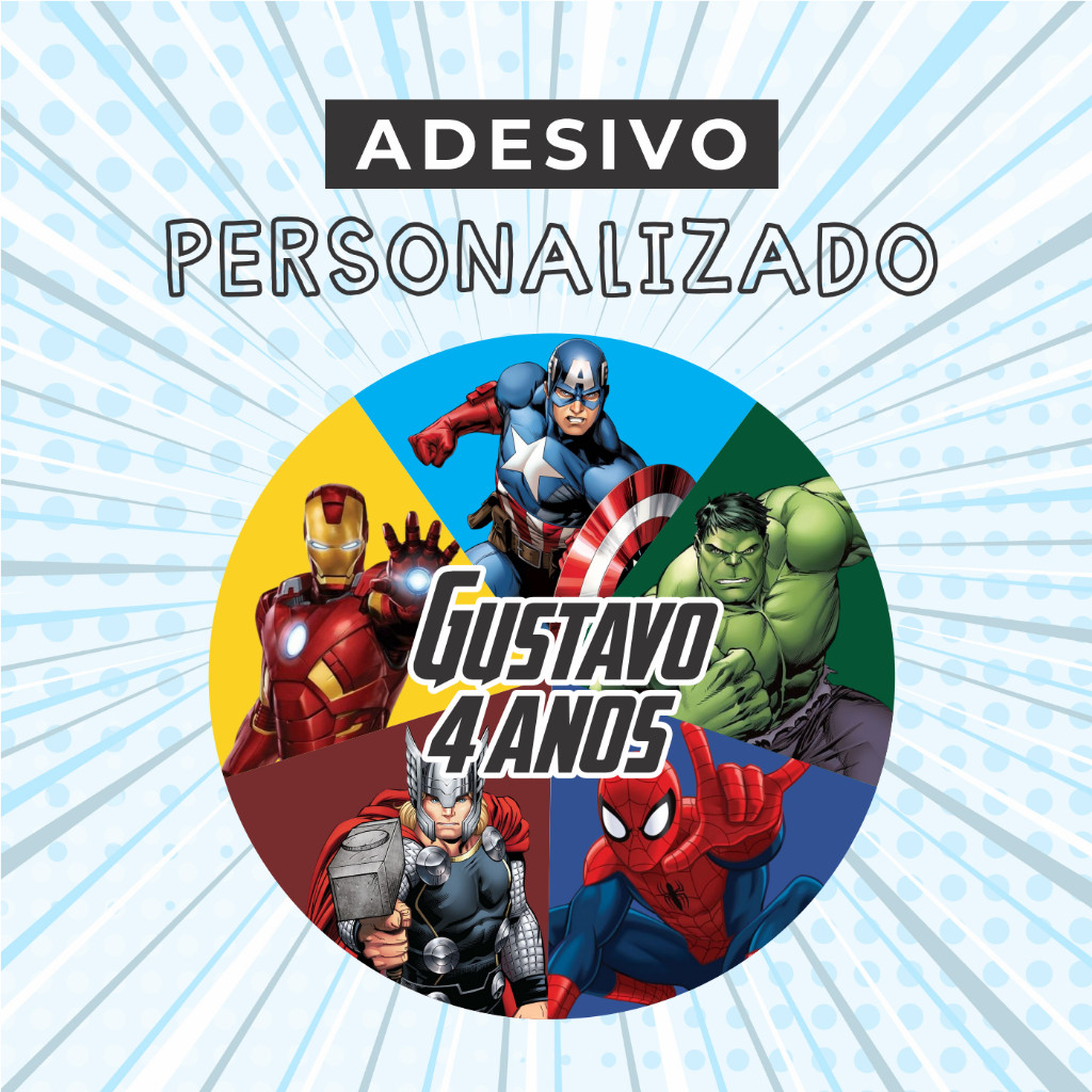 Adesivo Personalizado Heróis Vingadores Infantil Festa Aniversário Lembrancinha