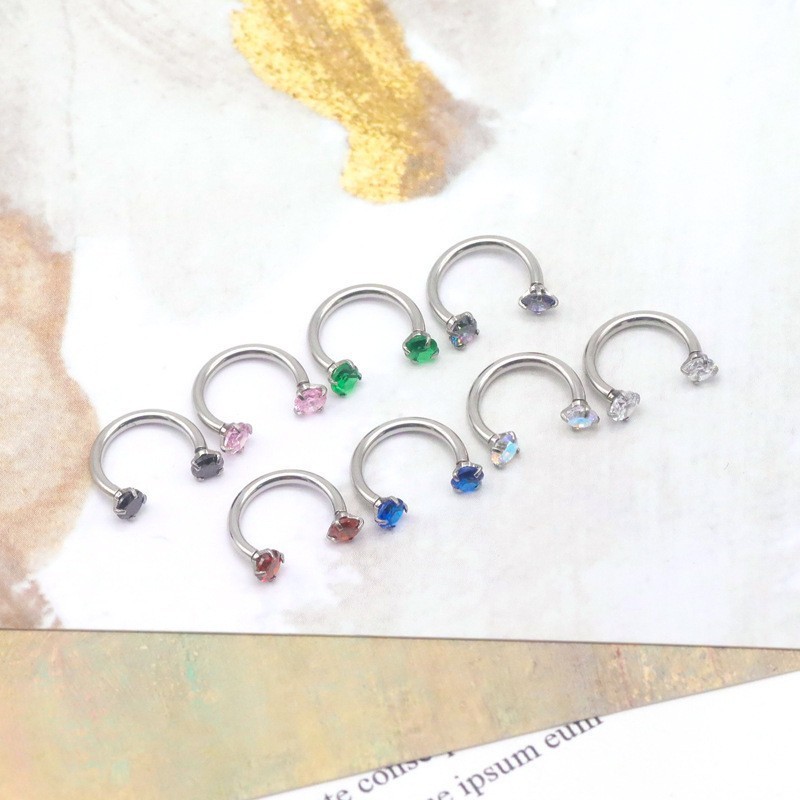 Joias de Piercing em Aço Inoxidável Anel de Nariz Redondo com Duplo Zircônia Anel de Nariz Simples em Forma de U Série d