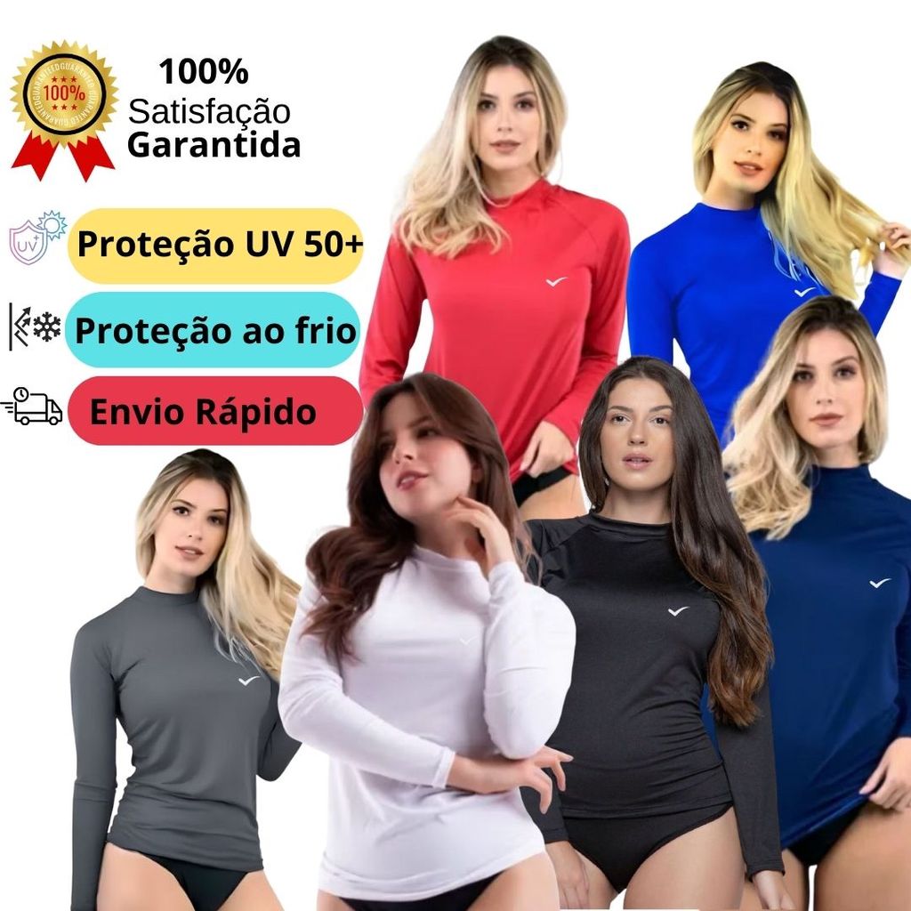Camisa Térmica Feminina UV 50+ Segunda Pele Dry Fit Manga Longa Academia