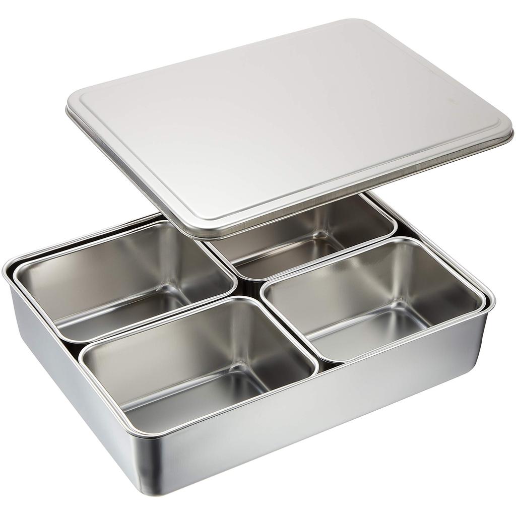 Suporte para condimentos de tempero Endo Shoji TKG 4 peças largura x profundidade x altura mm 285 x 225 x 60 pode ser usado de várias maneiras como recipientes de armazenamento aço inoxidável resistente à ferrugem higiênico uso comercial AYK1101