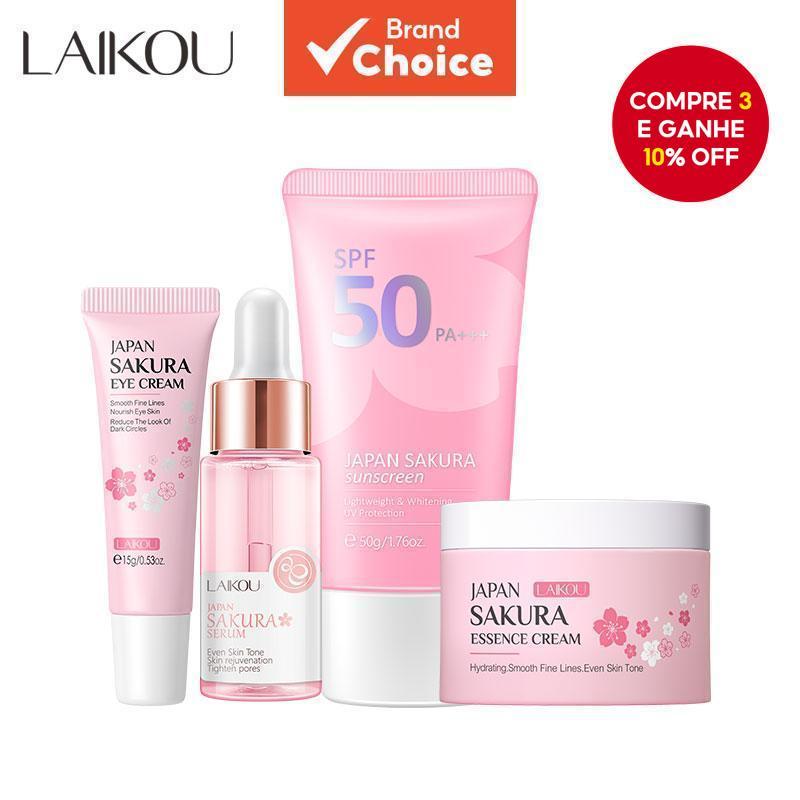 LAIKOU Sakura Soro De Rejuvenescimento Protetor Solar Remover Creme Para Os Olhos Rugas SPF50 4pcs