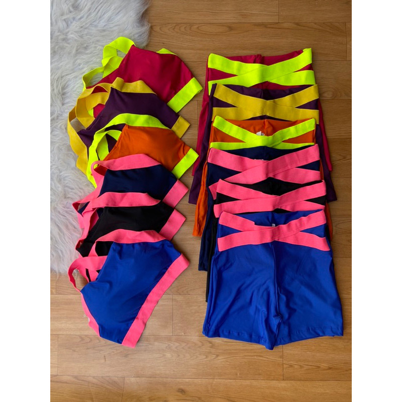 Conjunto de short e top com elástico para academia fitness em Oferta na Shopee