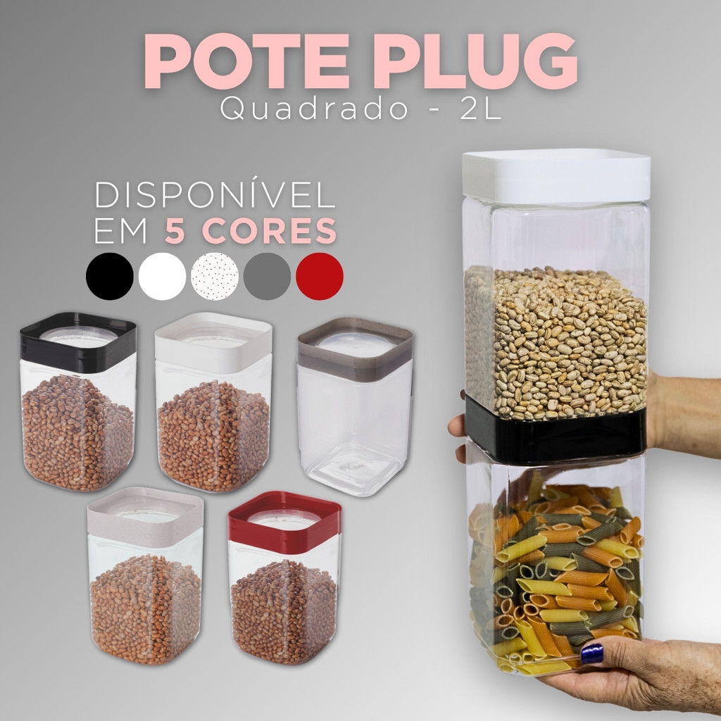 Pote Mantimentos Empilhável 2L Modular Organizador Cozinha Transparente Alimentos Quadrado Plug