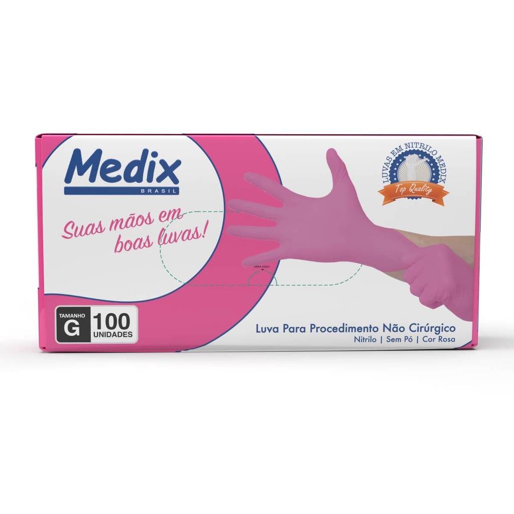 Luva Nitrílica Rosa sem Pó Medix Cx 100un em Oferta na Shopee