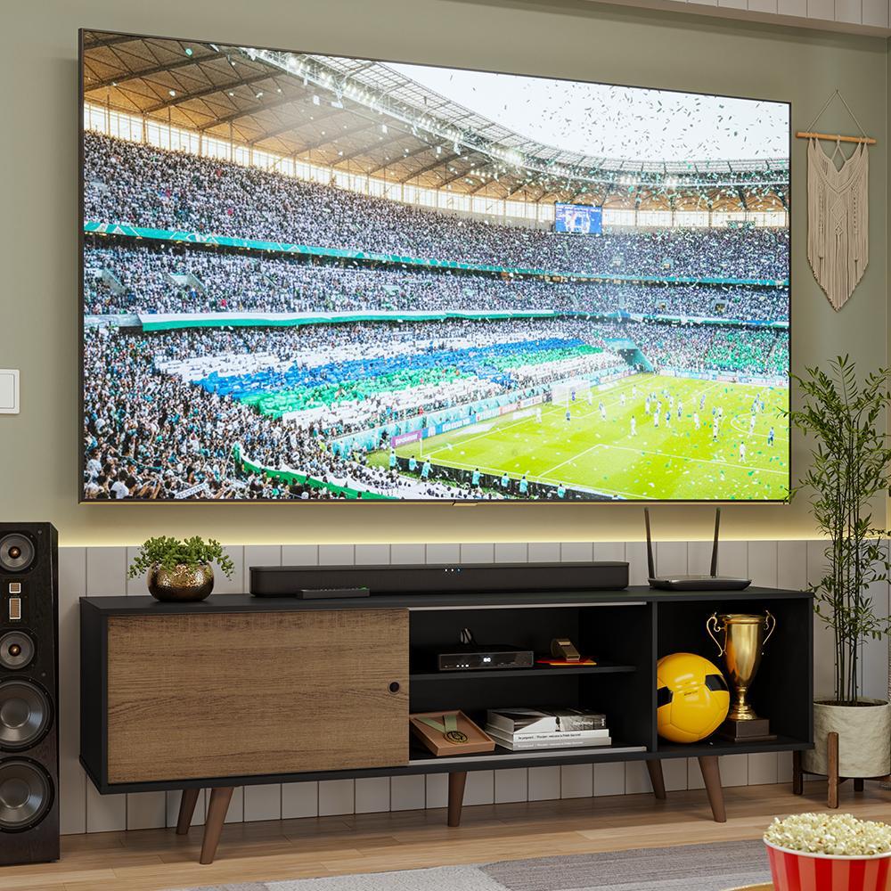 Rack para TV até 80 Polegadas 160cm Preto/Rustic com Pés Rustic Torino Madesa