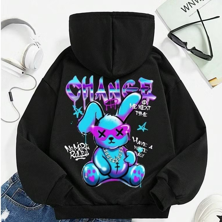 Moletom Blusa de Frio Premium Flanelado Canguru Desenho Change Coelho Streetwear Unissex | MTS