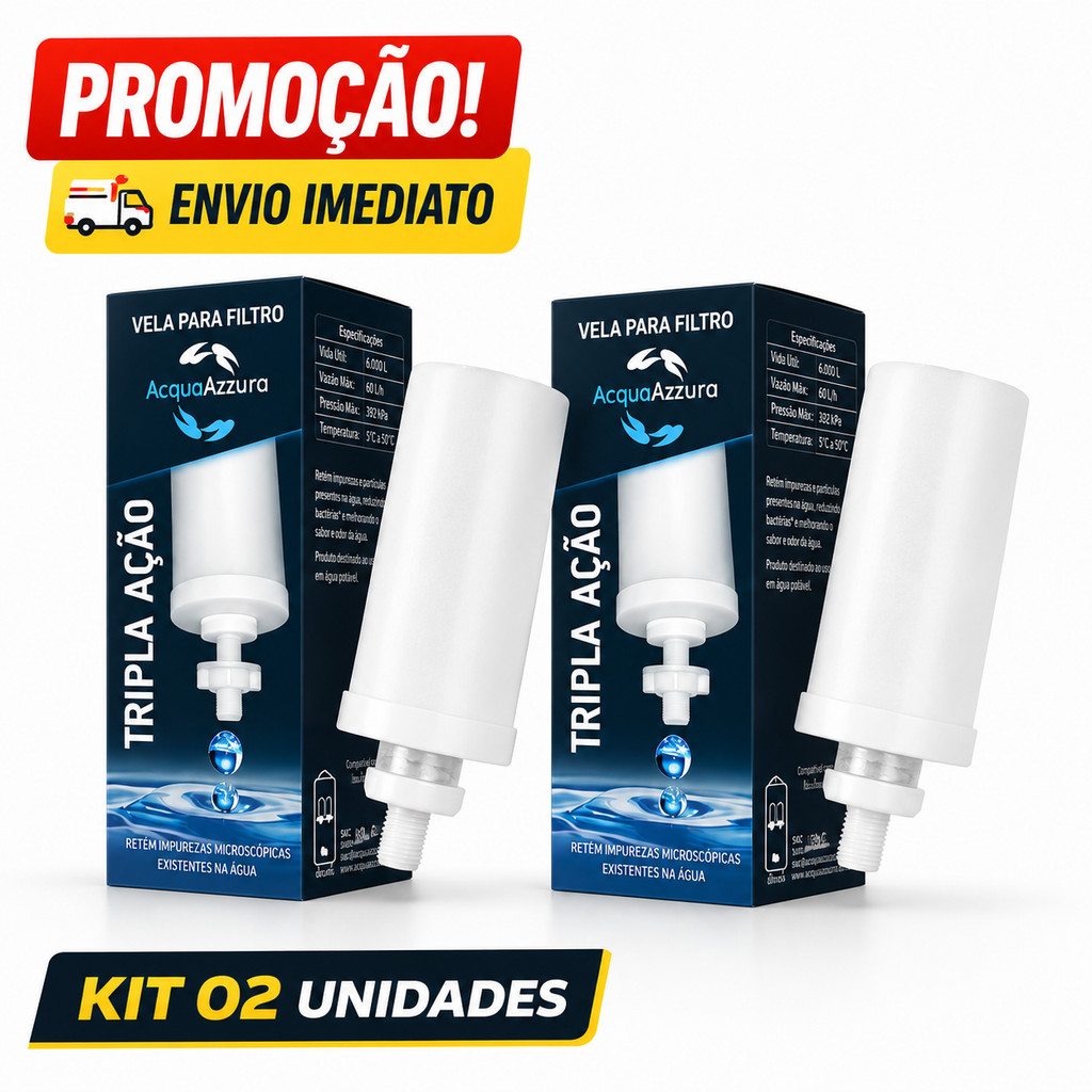 Kit 2 Vela Tripla Ação Alcalina, Carvão Ativado e Prata Coloidal Compatível em Todos Filtro De Barro